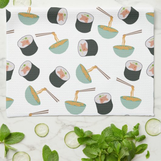 Sushi en Noodles Pattern Theedoek (Gevouwen)