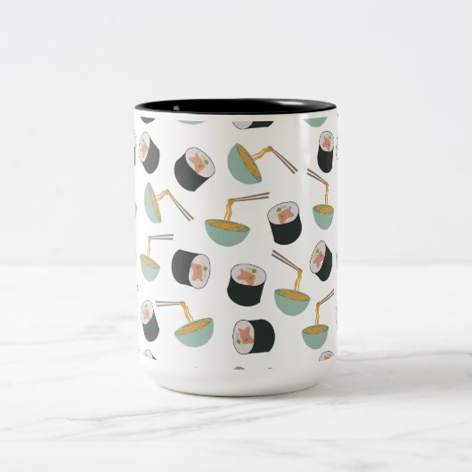 Sushi en Noodles Pattern Tweekleurige Koffiemok (Center)