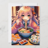 Sushi en Ramen Girl's Anime Verjaardagsfeestje Kaart (Voorkant)
