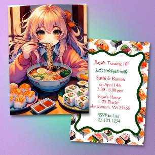 Sushi en Ramen Girl's Anime Verjaardagsfeestje Kaart