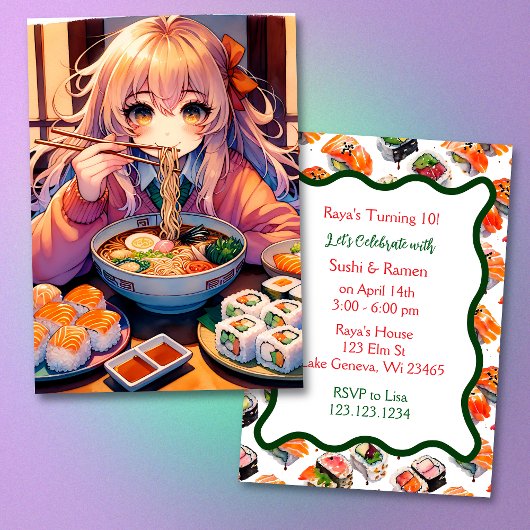 Sushi en Ramen Girl's Anime Verjaardagsfeestje Kaart