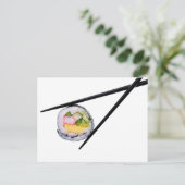 Sushi en zwarte stokjes sushi, chopsticks, ric briefkaart (Staand voorkant)