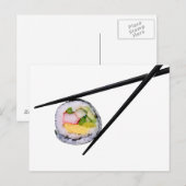 Sushi en zwarte stokjes sushi, chopsticks, ric briefkaart (Voorkant / Achterkant)