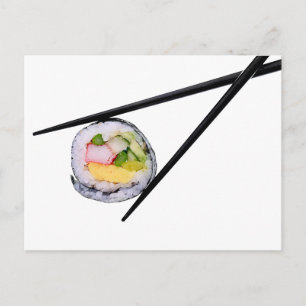 Sushi en zwarte stokjes sushi, chopsticks, ric briefkaart