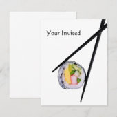 Sushi en zwarte stokjes sushi, chopsticks, ric kaart (Voorkant / Achterkant)