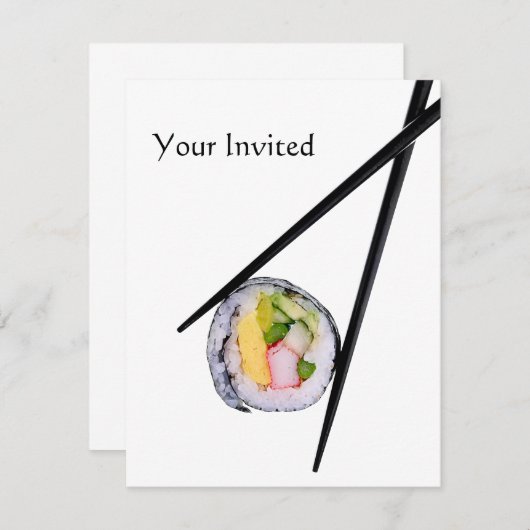Sushi en zwarte stokjes sushi, chopsticks, ric kaart (Voorkant / Achterkant)