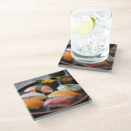 Sushi Enbu - Tastes spread across a Japanese black Glazen Onderzetter (Schuin)