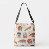 Sushi eten, naadloos patroon ontwerp. crossbody tas (Achterkant)
