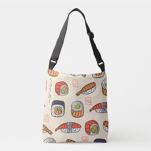 Sushi eten, naadloos patroon ontwerp. crossbody tas (Voorkant)