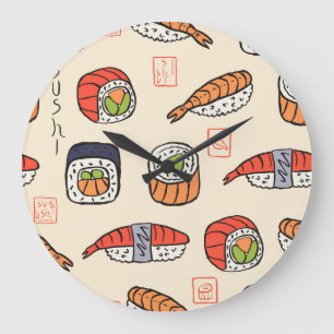 Sushi eten, naadloos patroon ontwerp. grote klok