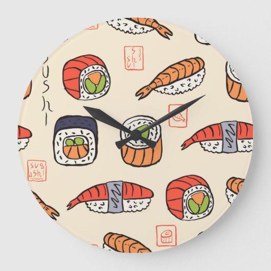 Sushi eten, naadloos patroon ontwerp. grote klok (Voorkant)