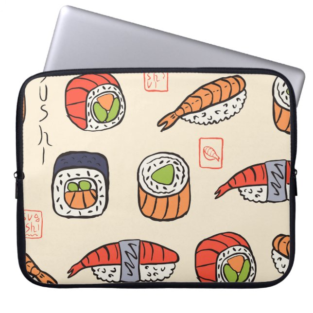 Sushi eten, naadloos patroon ontwerp. laptop sleeve (Voorkant)