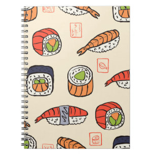 Sushi eten, naadloos patroon ontwerp. notitieboek