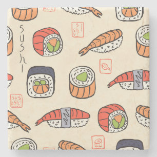 Sushi eten, naadloos patroon ontwerp. stenen onderzetter