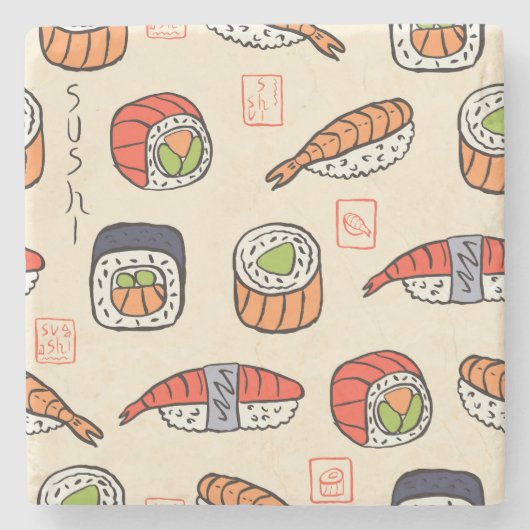 Sushi eten, naadloos patroon ontwerp. stenen onderzetter (Voorkant)