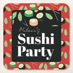 Sushi Feest Rolls Verjaardagsnaam Kartonnen Onderzetters