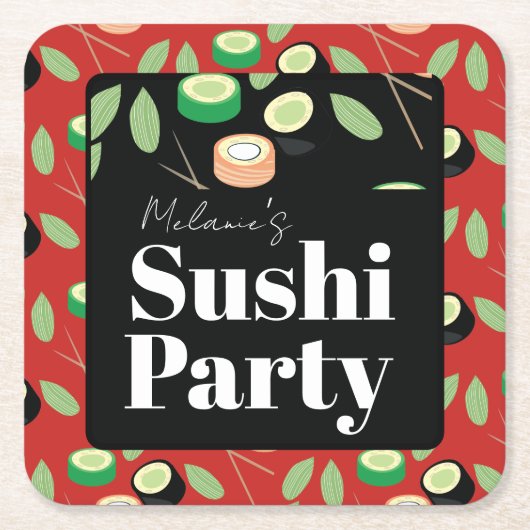 Sushi Feest Rolls Verjaardagsnaam Kartonnen Onderzetters (Voorkant)