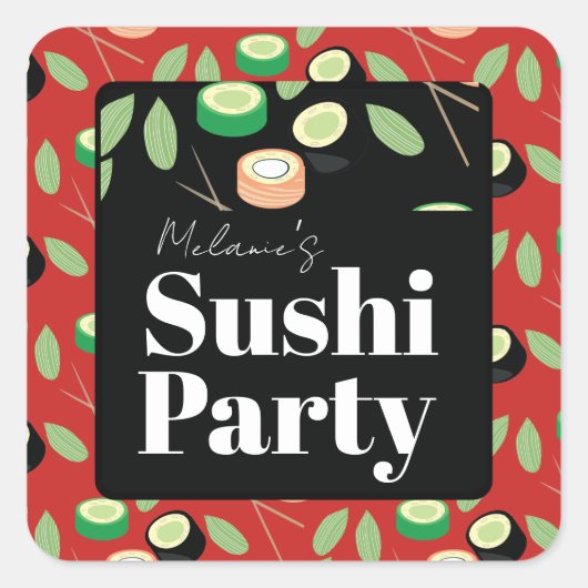 Sushi Feest Rolls Verjaardagsnaam Vierkante Sticker (Voorkant)