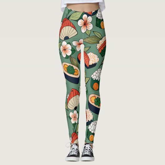 Sushi Floral Aangepast patroon Leggings (Voorkant)