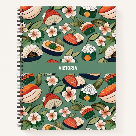 Sushi Floral Aangepast patroon Notitieboek (Voorkant)