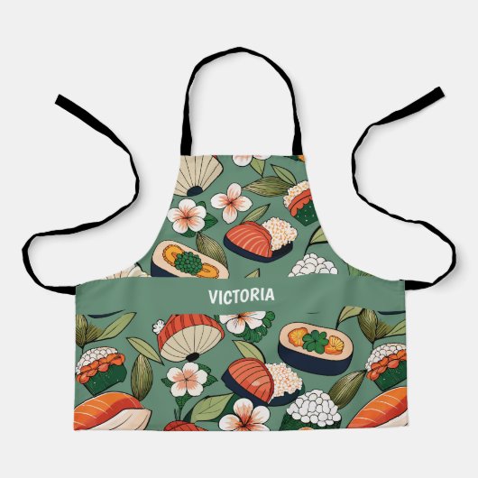 Sushi Floral Aangepast patroon Schort (Voorkant)