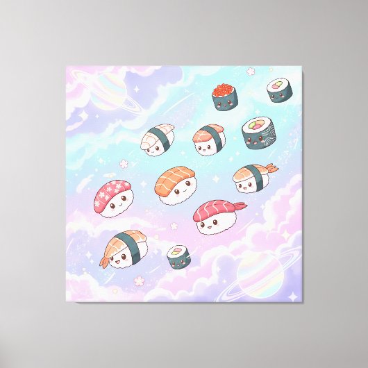 Sushi Flying in Pastel Galaxy Sky Canvas Afdruk (Voorkant)