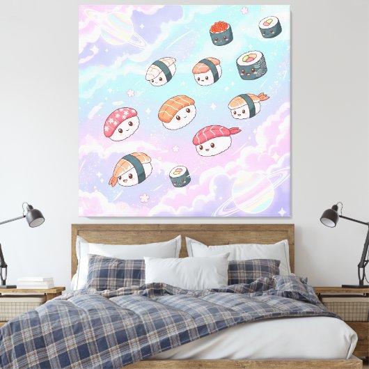 Sushi Flying in Pastel Galaxy Sky Canvas Afdruk (Insitu (Slaapkamer))