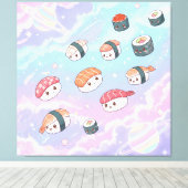 Sushi Flying in Pastel Galaxy Sky Canvas Afdruk (Insitu (Houten vloer))