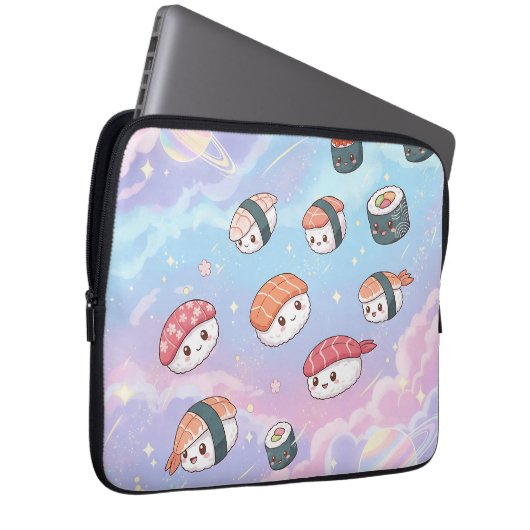 Sushi Flying in Pastel Galaxy Sky Laptop Sleeve (Voorkant Rechts)