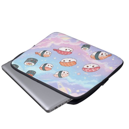 Sushi Flying in Pastel Galaxy Sky Laptop Sleeve (Voorkant onderkant)