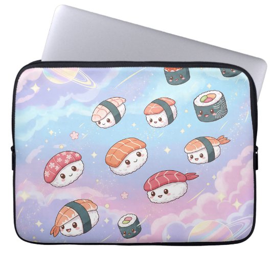 Sushi Flying in Pastel Galaxy Sky Laptop Sleeve (Voorkant)