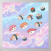 Sushi Flying in Pastel Galaxy Sky Poster (Voorkant)