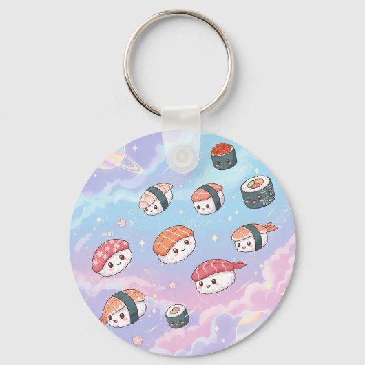 Sushi Flying in Pastel Galaxy Sky Sleutelhanger (Voorkant)