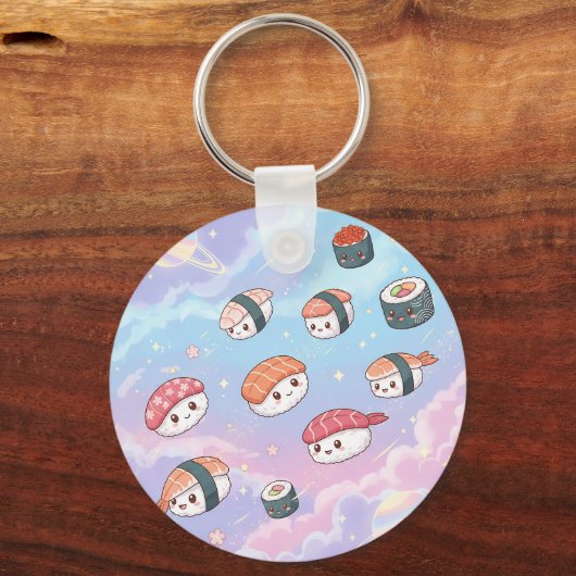 Sushi Flying in Pastel Galaxy Sky Sleutelhanger (Achterkant)