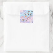 Sushi Flying in Pastel Galaxy Sky Vierkante Sticker (Tas)
