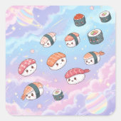 Sushi Flying in Pastel Galaxy Sky Vierkante Sticker (Voorkant)