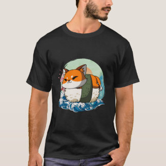 Sushi Fox Japanese Great Wave Kanagawa T-shirt
