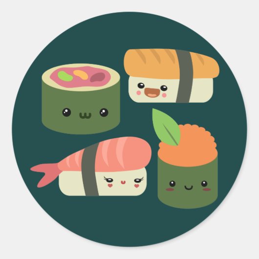 Sushi Friends Ronde Sticker (Voorkant)