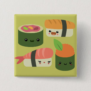 Sushi Friends Vierkante Button 5,1 Cm