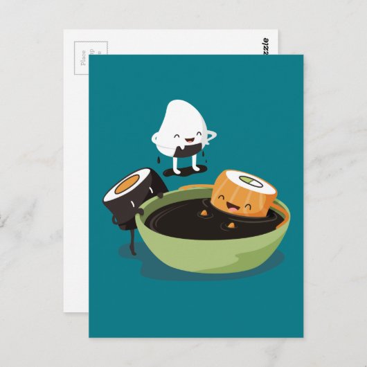 Sushi geniet van badtijd grappig briefkaart (Voorkant / Achterkant)