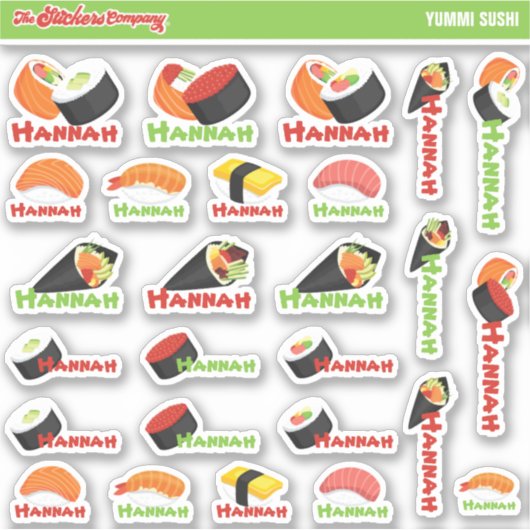 Sushi gepersonaliseerde naamlabels | School Sticker (Voorkant)