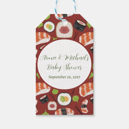 Sushi geslachtsneutraal Baby shower Cadeaulabel (Voorkant)