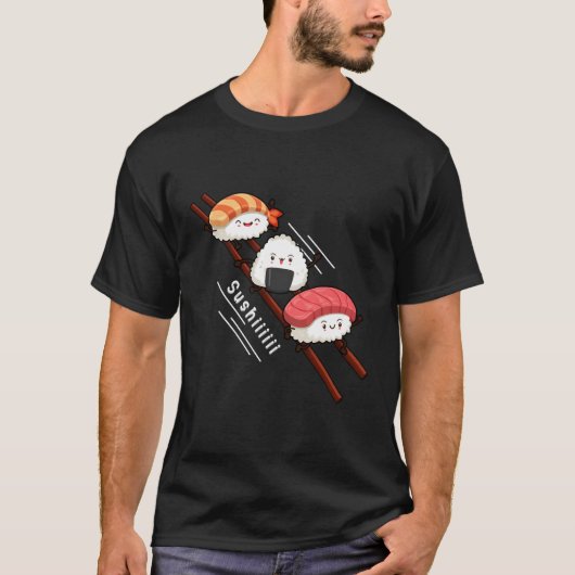 sushi glijden op eetstokjes kawaii anime japans t-shirt (Voorkant)