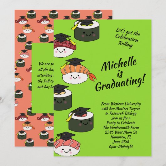 Sushi Graduation Party Kaart (Voorkant / Achterkant)