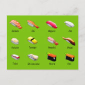 Sushi-grafieksoorten schattig Japans sushi-voedsel Briefkaart (Voorkant)