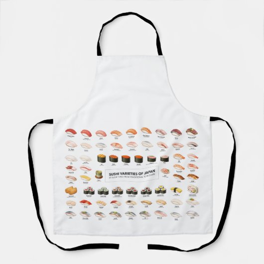 Sushi Guide Apron – Japanese Food Chart Schort (Voorkant)