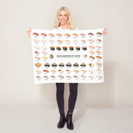 Sushi Guide Blanket – Japanese Food Chart Throw Fleece Deken (In situ)