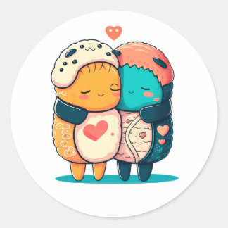 Sushi Hug Kawaii Sushi Lover Japans Sushi Ronde Sticker