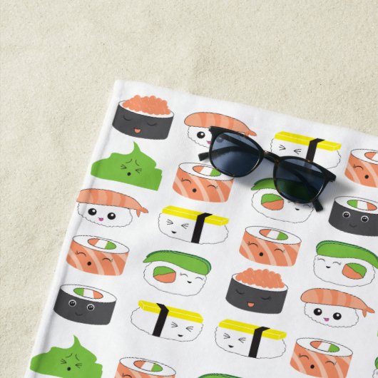 Sushi Illustratie Kawaii-stijl schattig en grappig Strandlaken (In situ)