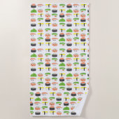 Sushi Illustratie Kawaii-stijl schattig en grappig Strandlaken (Voorkant)